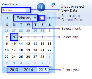 Choose a view date from the calendar widget. Choose a view date from the calendar widget.