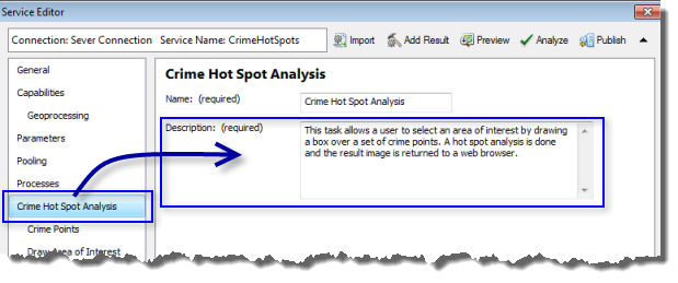 Service Editor window Service Editor window